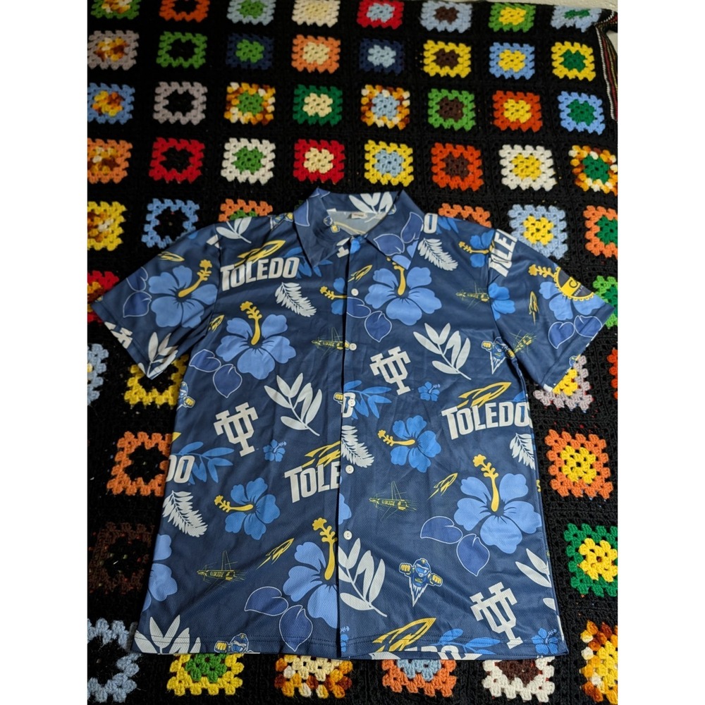 Toledo Rockets Baseball Blue Hawaiian Print Short Sleeve Shirt Size Large MAC